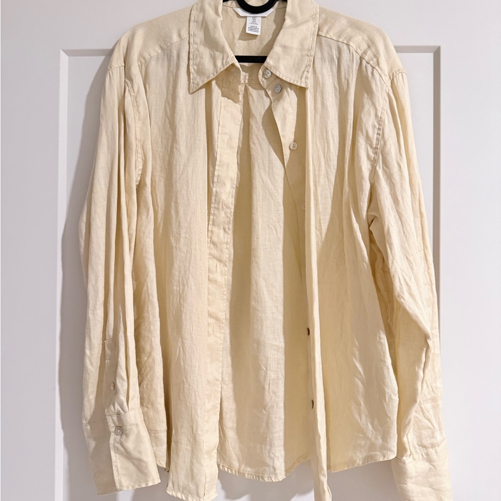 H&M linen button down shirt Light yellow